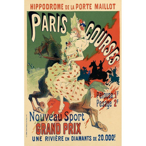 Paris Courses Gold Ornate Wood Framed Art Print with Double Matting by Cheret, Jules
