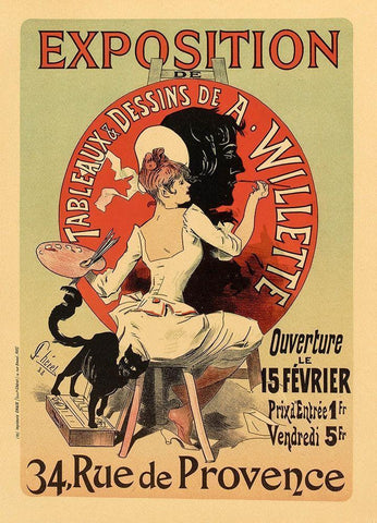Exposition Willette Black Ornate Wood Framed Art Print with Double Matting by Cheret, Jules