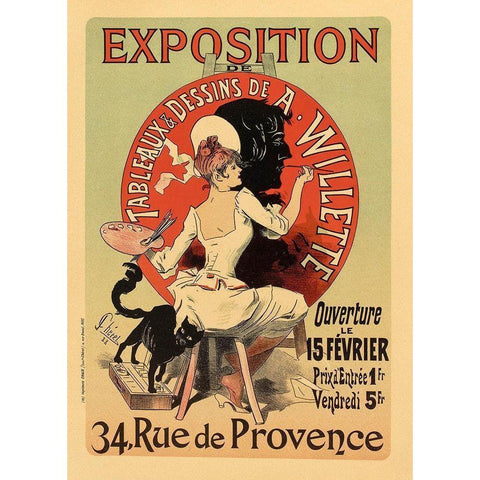 Exposition Willette White Modern Wood Framed Art Print by Cheret, Jules