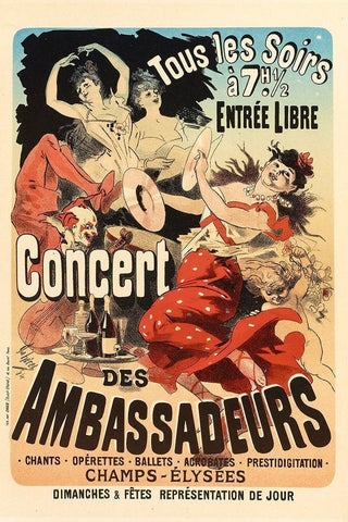 Concert des Ambassadeurs Black Ornate Wood Framed Art Print with Double Matting by Cheret, Jules