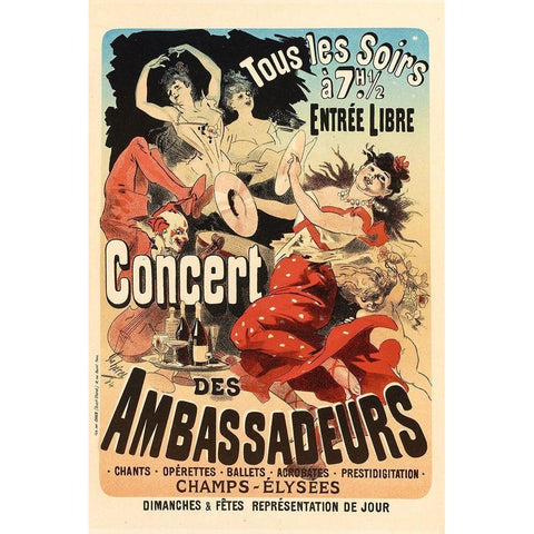 Concert des Ambassadeurs Black Modern Wood Framed Art Print by Cheret, Jules