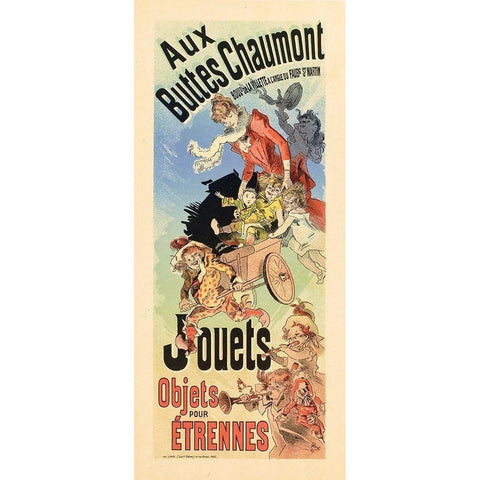 Aux Buttes Chaumont Gold Ornate Wood Framed Art Print with Double Matting by Cheret, Jules