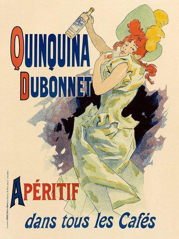 Quinquina Dubonnet Black Ornate Wood Framed Art Print with Double Matting by Cheret, Jules