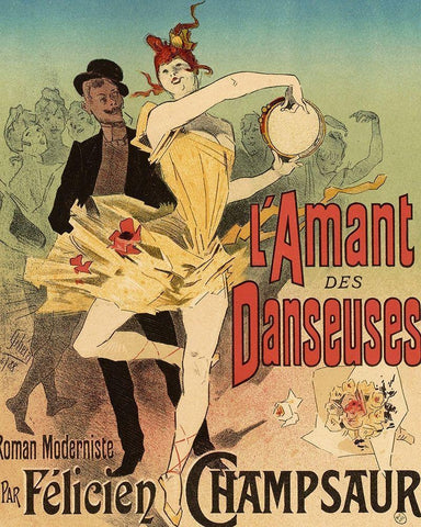 LAmant des Danseuses Black Ornate Wood Framed Art Print with Double Matting by Cheret, Jules