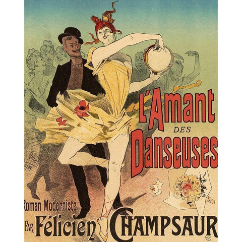LAmant des Danseuses Black Modern Wood Framed Art Print with Double Matting by Cheret, Jules