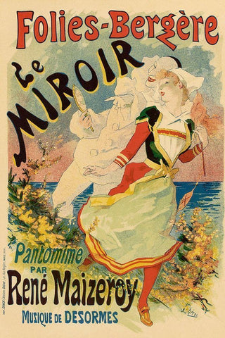 Folies Bergere Le Miroir White Modern Wood Framed Art Print with Double Matting by Cheret, Jules