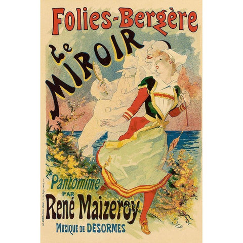 Folies Bergere Le Miroir White Modern Wood Framed Art Print by Cheret, Jules