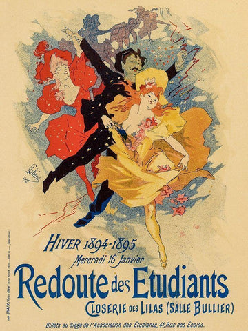 Redoute des Etudiantes Black Ornate Wood Framed Art Print with Double Matting by Cheret, Jules