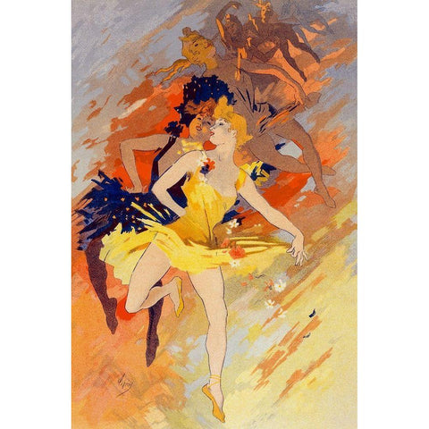La Danse Gold Ornate Wood Framed Art Print with Double Matting by Cheret, Jules