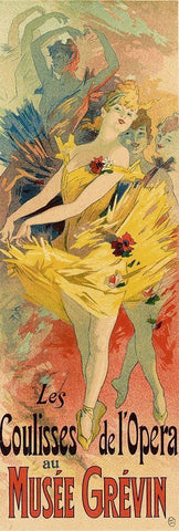 Les Coulisses de LOpera Black Ornate Wood Framed Art Print with Double Matting by Cheret, Jules