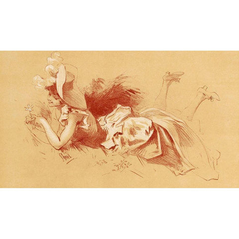 Dessin originel 1895 Black Modern Wood Framed Art Print with Double Matting by Cheret, Jules