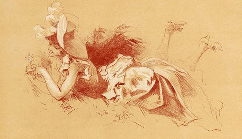 Dessin originel 1895 White Modern Wood Framed Art Print with Double Matting by Cheret, Jules