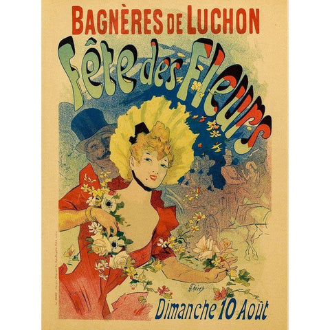 Fete des Fleurs Black Modern Wood Framed Art Print with Double Matting by Cheret, Jules