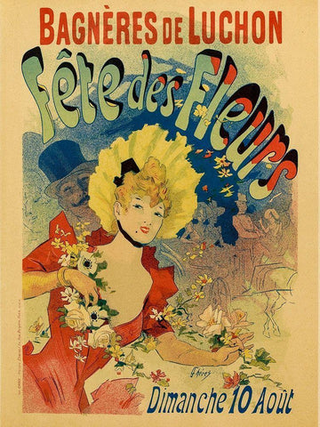 Fete des Fleurs White Modern Wood Framed Art Print with Double Matting by Cheret, Jules