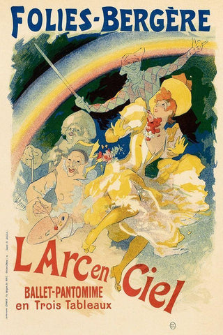 Folie Bergere Larc en Ciel White Modern Wood Framed Art Print with Double Matting by Cheret, Jules