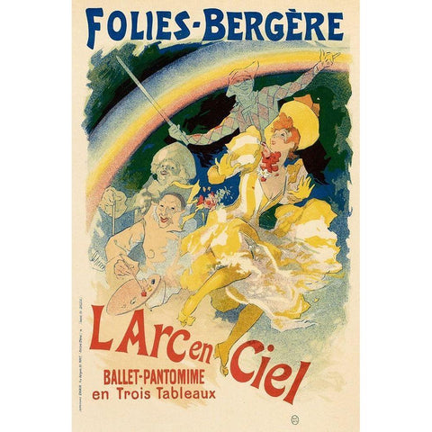 Folie Bergere Larc en Ciel Black Modern Wood Framed Art Print by Cheret, Jules