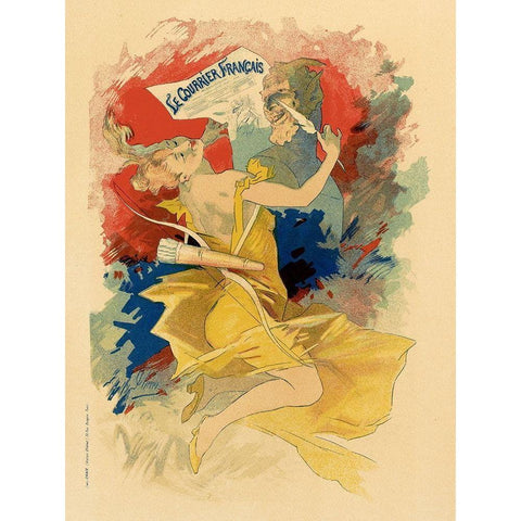 Le Courrier Francais Gold Ornate Wood Framed Art Print with Double Matting by Cheret, Jules