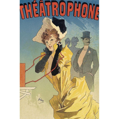Theatrophone Black Modern Wood Framed Art Print by Cheret, Jules