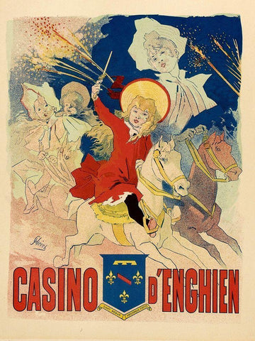Casino dEnghien White Modern Wood Framed Art Print with Double Matting by Cheret, Jules
