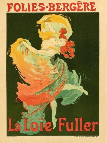 Folies Bergere La Loie Fuller White Modern Wood Framed Art Print with Double Matting by Cheret, Jules