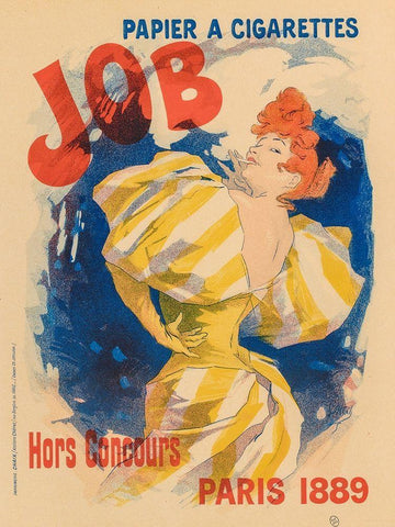 Job Cigarettes 1889 Black Ornate Wood Framed Art Print with Double Matting by Cheret, Jules