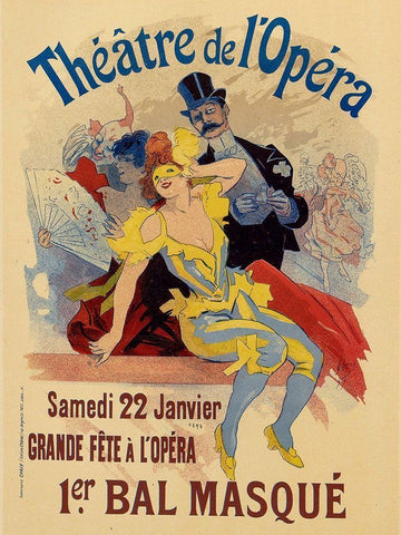 Theatre de LOpera 22nd Janvier Black Ornate Wood Framed Art Print with Double Matting by Cheret, Jules