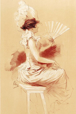 Dessin originel 1895 Lady with Fan Black Ornate Wood Framed Art Print with Double Matting by Cheret, Jules