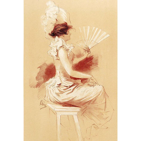 Dessin originel 1895 Lady with Fan Black Modern Wood Framed Art Print by Cheret, Jules