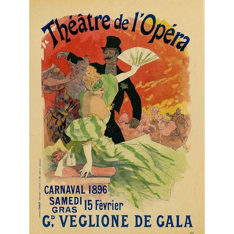 Theatre de LOpera 15th Fevrier Gold Ornate Wood Framed Art Print with Double Matting by Cheret, Jules