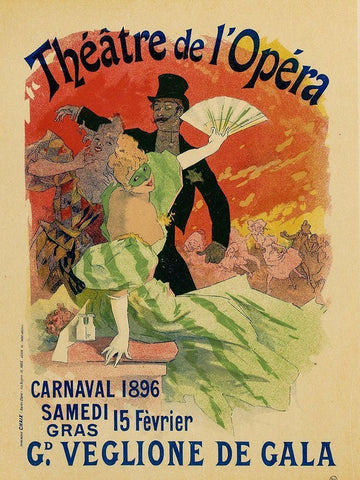 Theatre de LOpera 15th Fevrier White Modern Wood Framed Art Print with Double Matting by Cheret, Jules