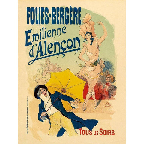Folies Bergere Emilienne dAlencon Gold Ornate Wood Framed Art Print with Double Matting by Cheret, Jules