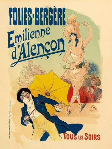 Folies Bergere Emilienne dAlencon Black Ornate Wood Framed Art Print with Double Matting by Cheret, Jules
