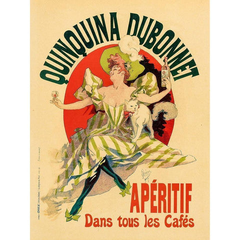 Quinquina Dubonnet Plate 109 Gold Ornate Wood Framed Art Print with Double Matting by Cheret, Jules