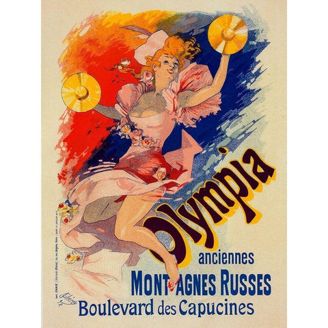 Olympia Plate 133 Gold Ornate Wood Framed Art Print with Double Matting by Cheret, Jules