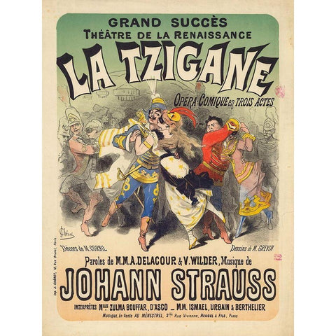 La Tzigane Black Modern Wood Framed Art Print with Double Matting by Cheret, Jules