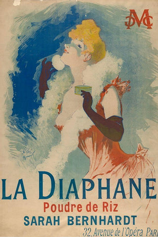 La Diaphane. Poudre de Riz 1890 Black Ornate Wood Framed Art Print with Double Matting by Cheret, Jules
