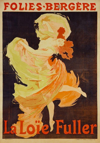 Loie Fuller Black Ornate Wood Framed Art Print with Double Matting by Cheret, Jules