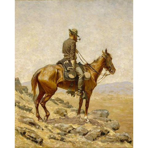 The Lookout White Modern Wood Framed Art Print by Remington, Frederic