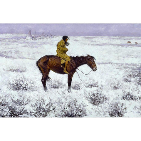 The Herd Boy Black Modern Wood Framed Art Print with Double Matting by Remington, Frederic