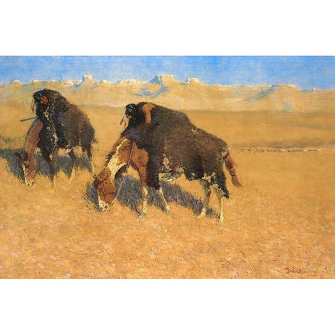 Indians Simulating Buffalo Gold Ornate Wood Framed Art Print with Double Matting by Remington, Frederic