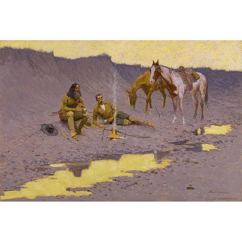 A New Year on the Cimarron Gold Ornate Wood Framed Art Print with Double Matting by Remington, Frederic