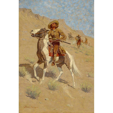 The Scout Gold Ornate Wood Framed Art Print with Double Matting by Remington, Frederic