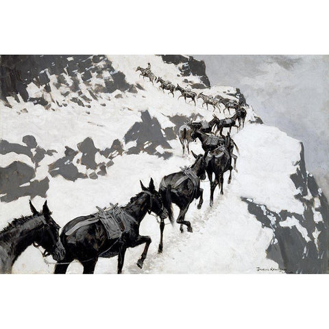 The Mule Pack Gold Ornate Wood Framed Art Print with Double Matting by Remington, Frederic