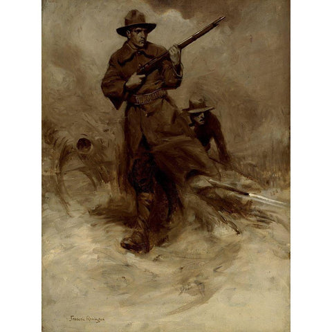 Spanish-American War Soldiers in Action White Modern Wood Framed Art Print by Remington, Frederic