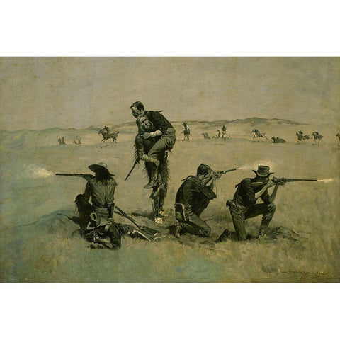 The Last Stand White Modern Wood Framed Art Print by Remington, Frederic