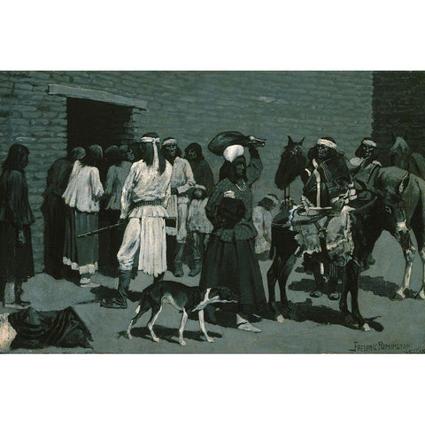 Pueblo Indian Village White Modern Wood Framed Art Print by Remington, Frederic