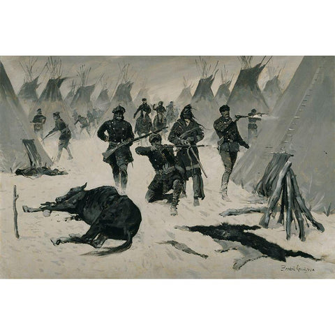 The Defeat of Crazy Horse Black Modern Wood Framed Art Print by Remington, Frederic