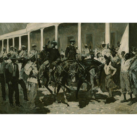 The Return of Gomez to Havana Black Modern Wood Framed Art Print with Double Matting by Remington, Frederic