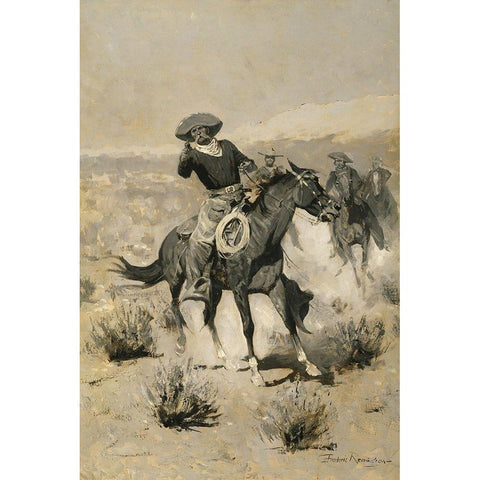 Days on the Range Black Modern Wood Framed Art Print with Double Matting by Remington, Frederic