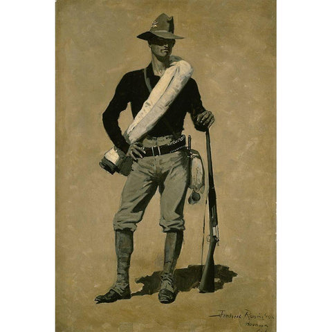 U. S. Soldier-Spanish-American War Black Modern Wood Framed Art Print with Double Matting by Remington, Frederic